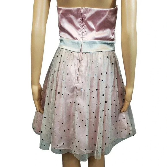 B Darlin Size 9/10 Pink and Green Strapless Knee Length Tule Formal Dress - Picture 3 of 9